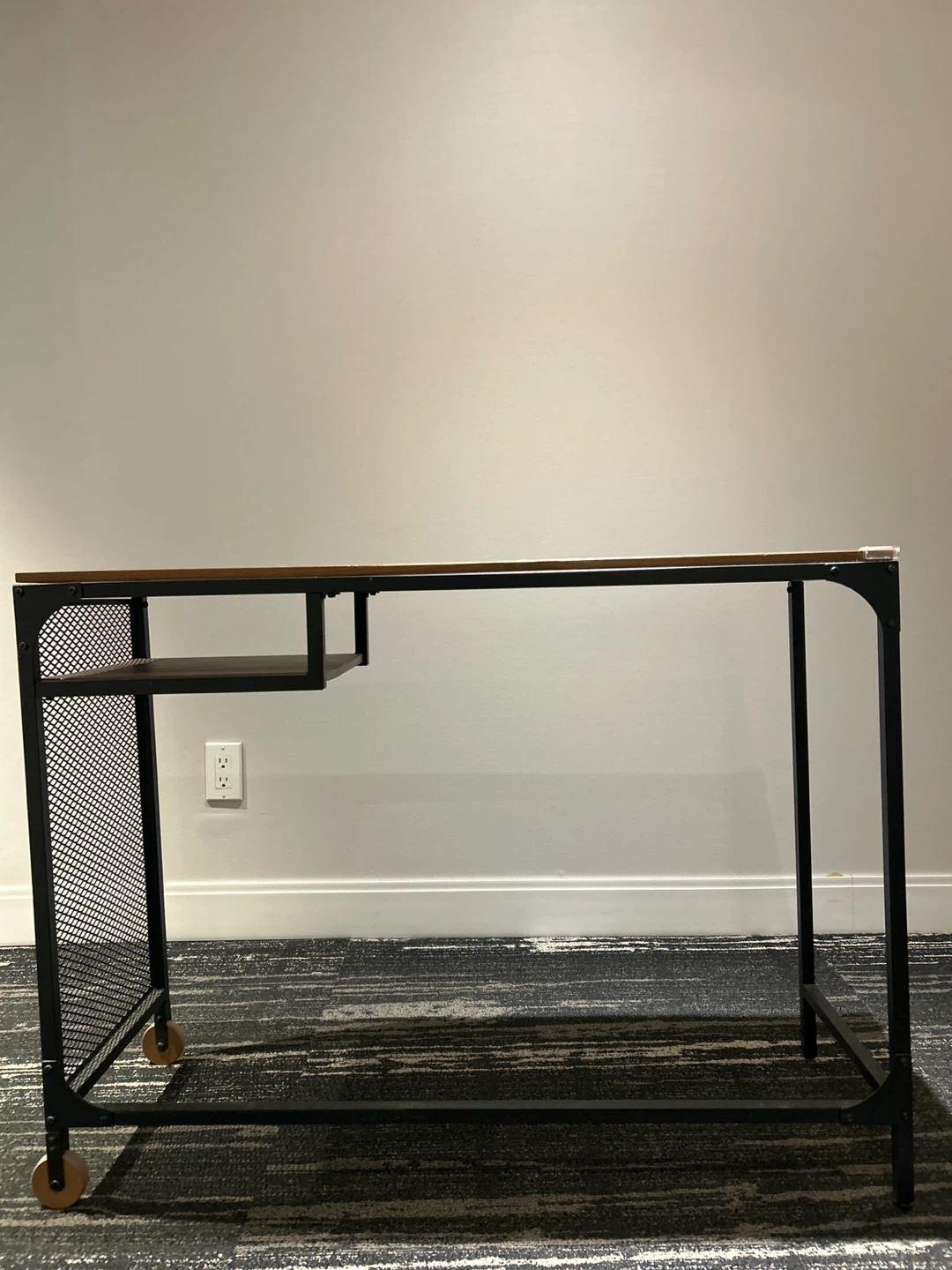 Industrial Style Desk with Wood Top and Wheels - photo 3