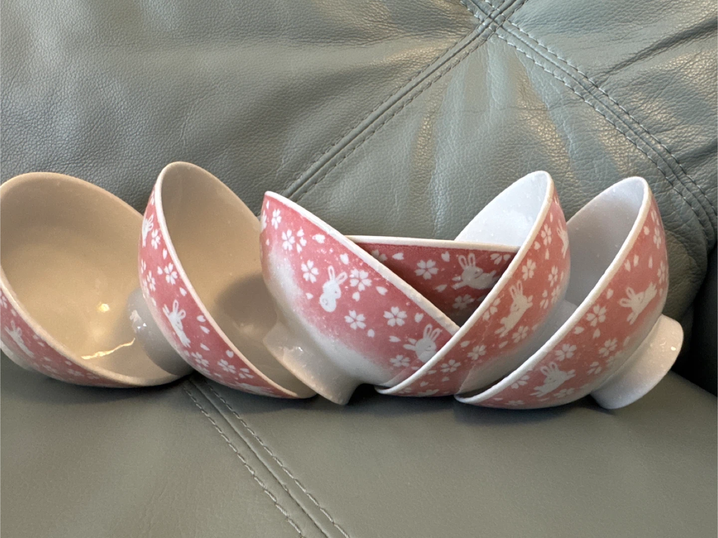 Set of 6 Bunny and Flower Pattern Rice Bowls