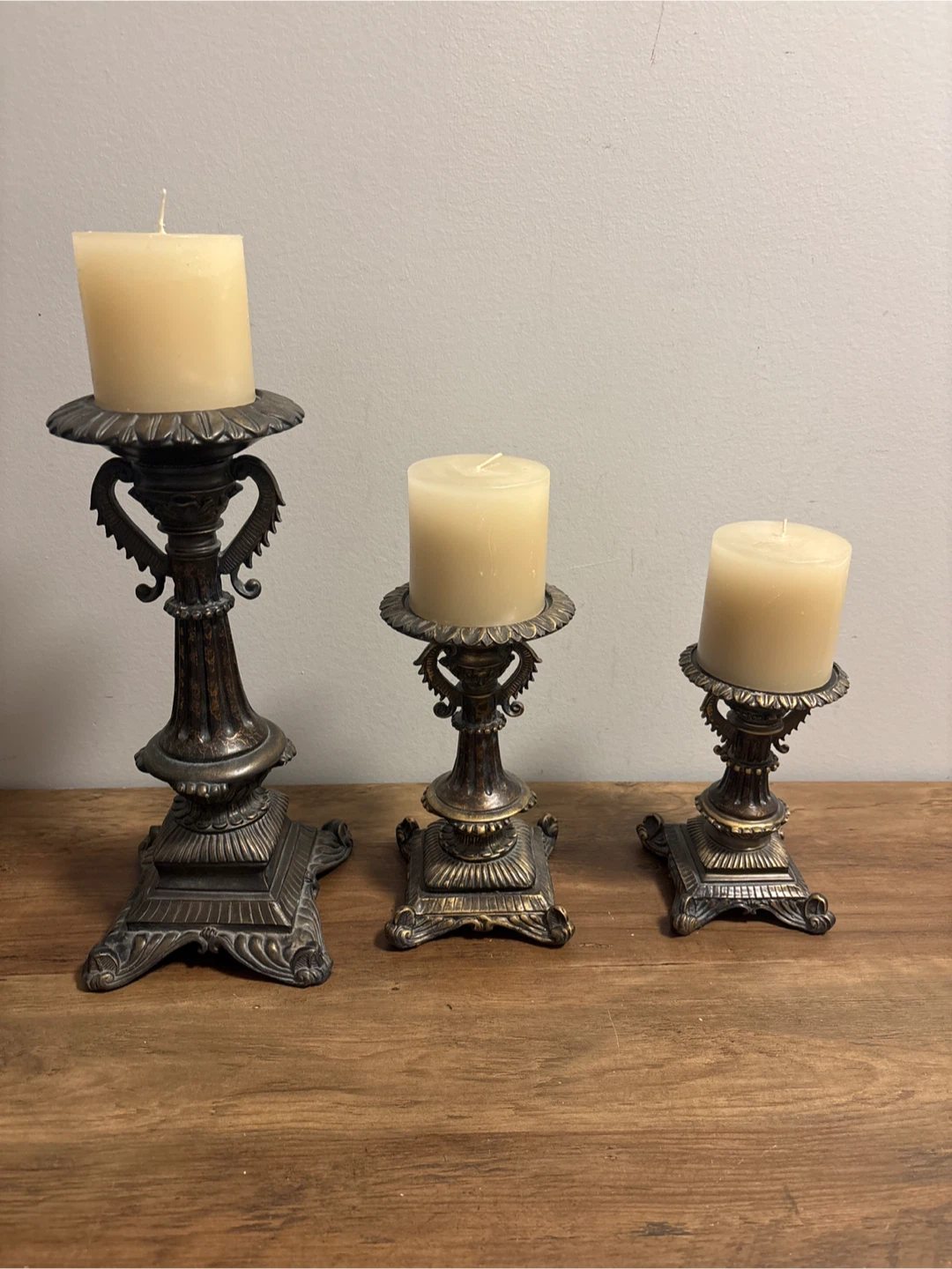 Vintage Set of 3 Ornate Pillar Candle Holders