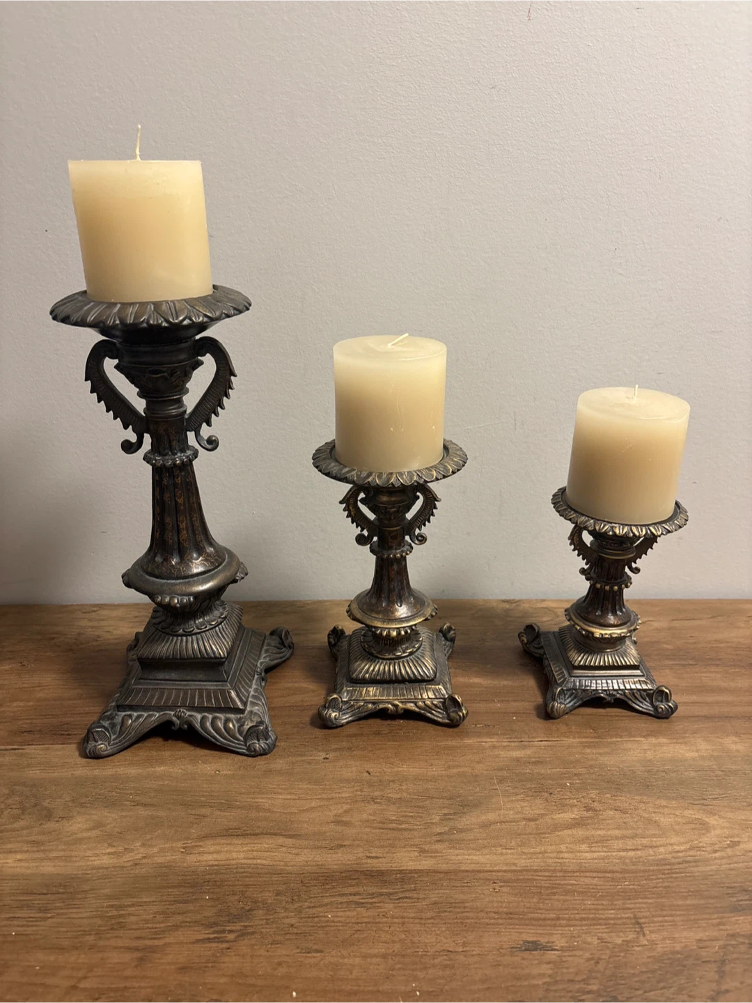 Vintage Set of 3 Ornate Pillar Candle Holders - photo 2
