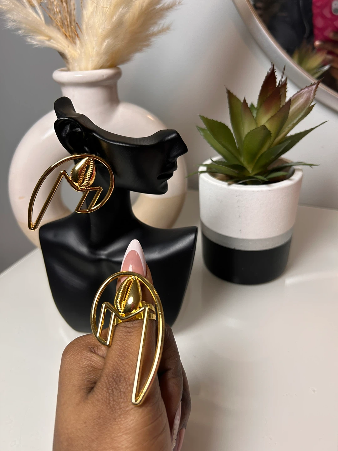 Gold Tone Stainless steel Earrings and Ring Set - photo 2