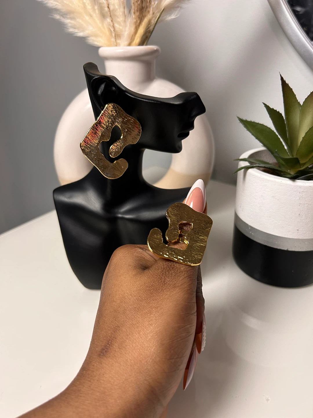 Gold Tone Stainless steel Earrings and Ring Set