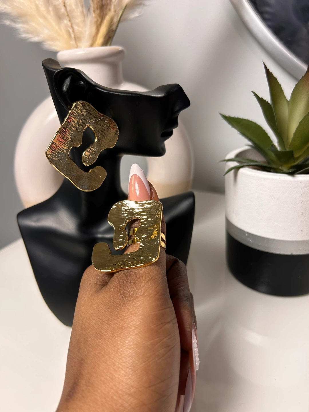 Gold Tone Stainless steel Earrings and Ring Set - photo 5