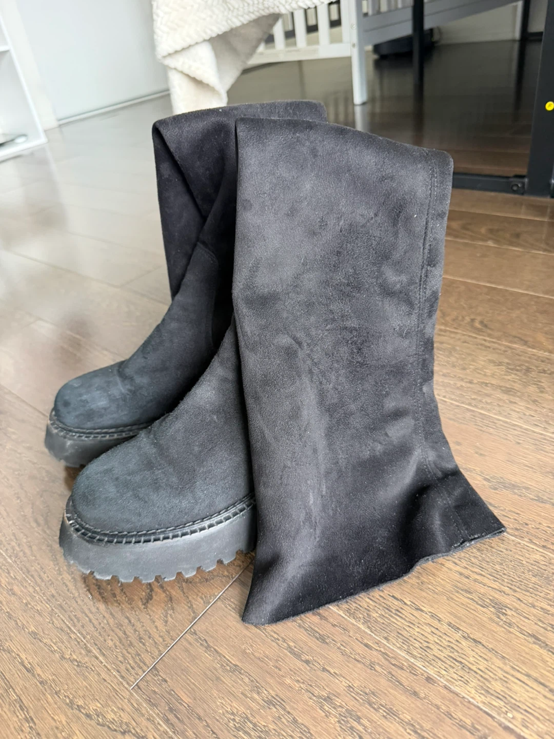 Black Suede Over-the-Knee Boots with Chunky Soles - photo 3
