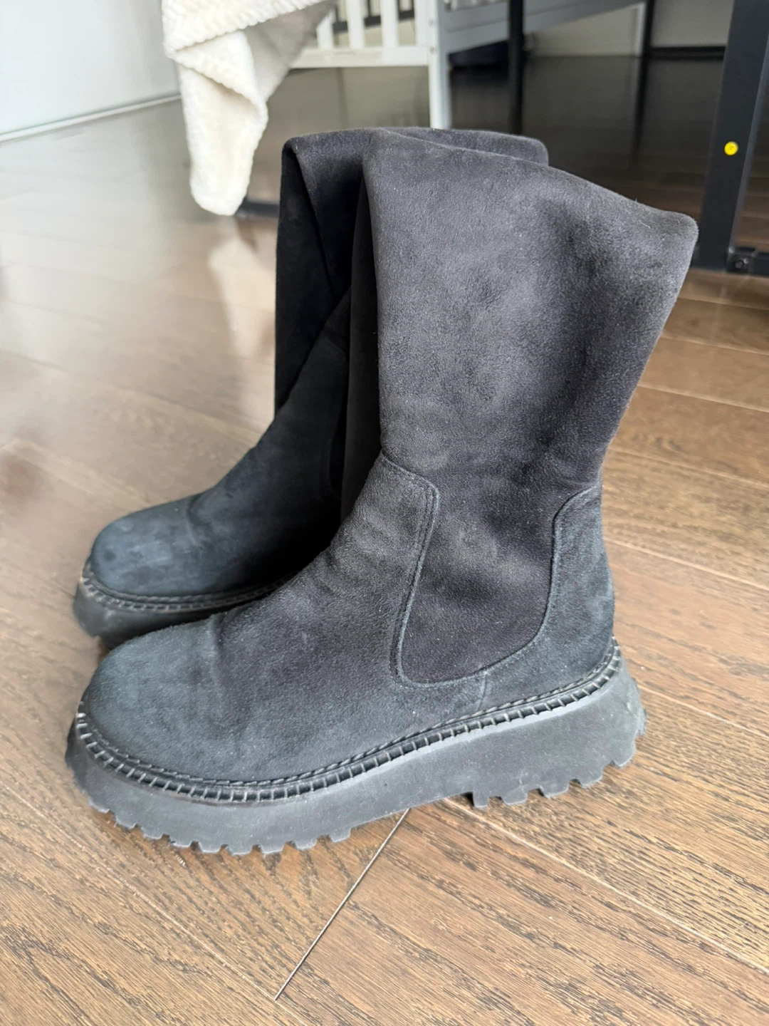Black Suede Over-the-Knee Boots with Chunky Soles - photo 4
