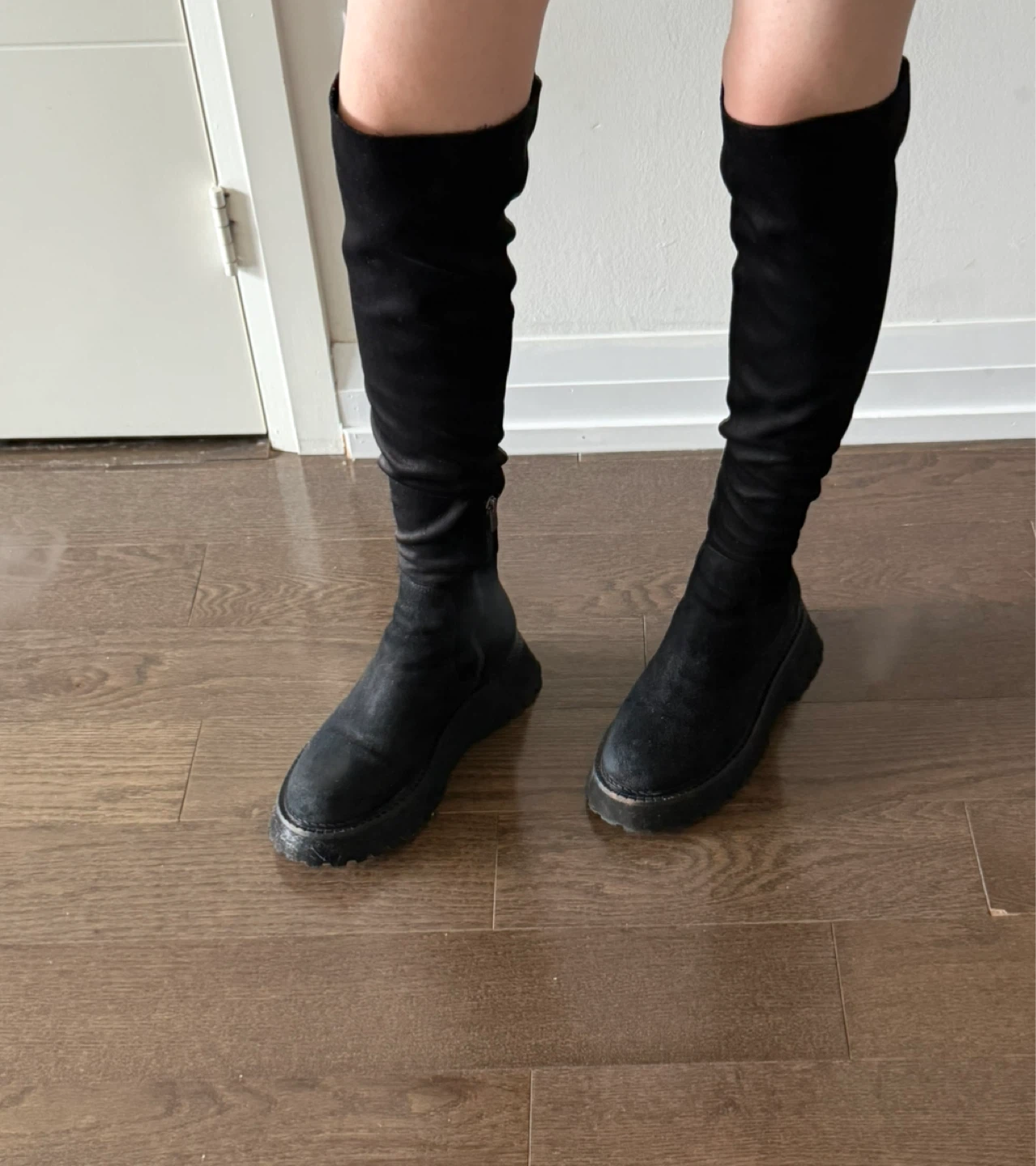 Black Suede Over-the-Knee Boots with Chunky Soles - photo 2
