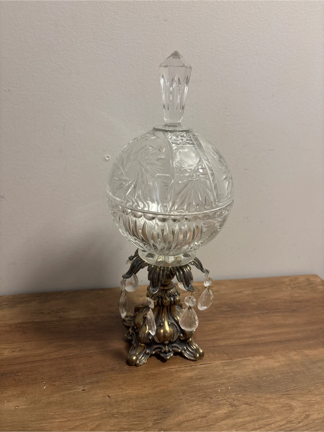 Vintage Pinwheel Crystal Candy Dish with Ornate Brass Base - photo 3