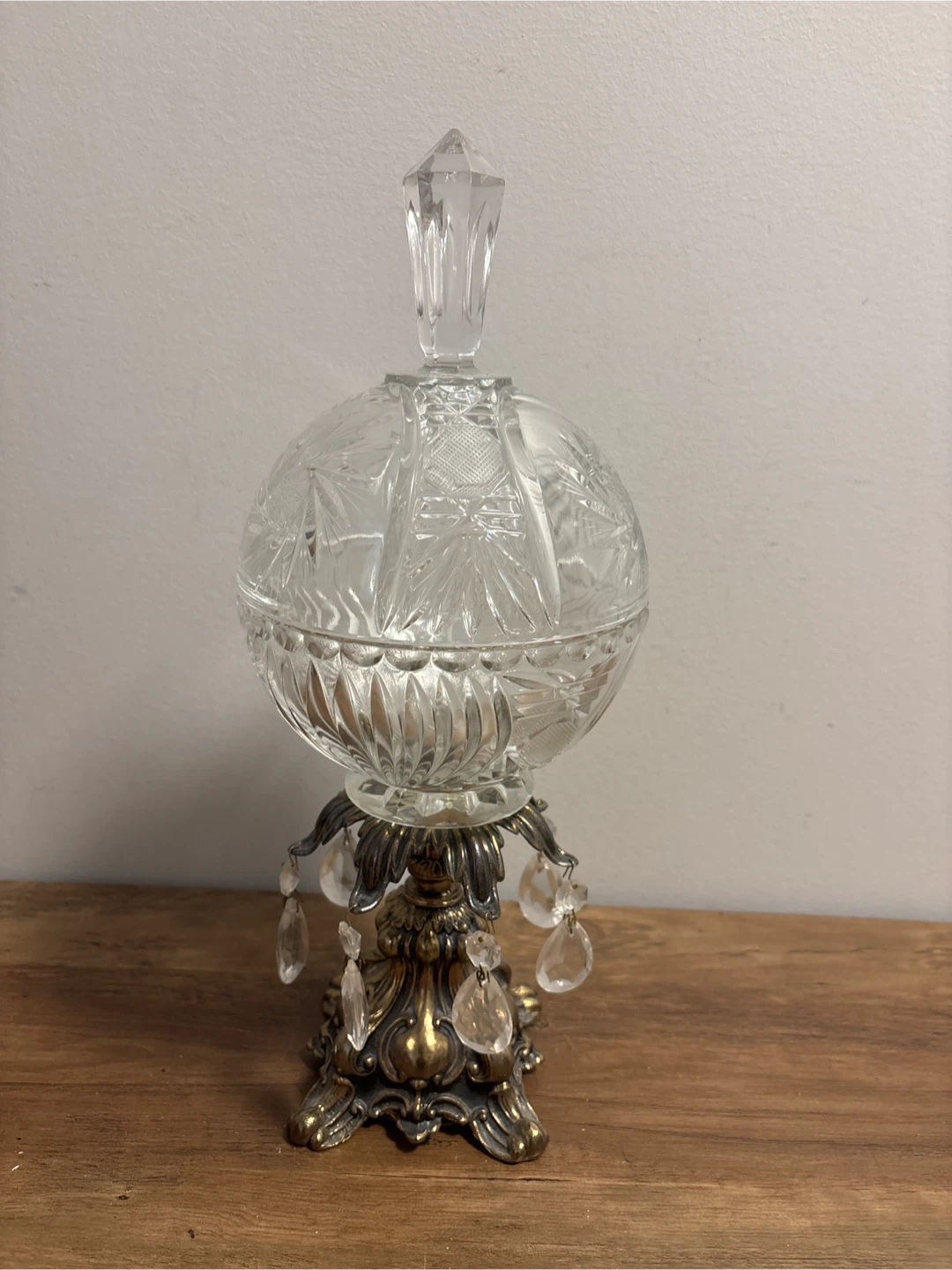 Vintage Pinwheel Crystal Candy Dish with Ornate Brass Base - photo 2