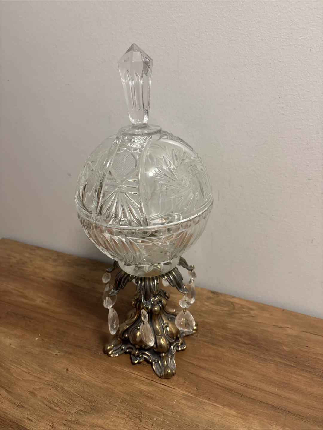 Vintage Pinwheel Crystal Candy Dish with Ornate Brass Base - photo 4