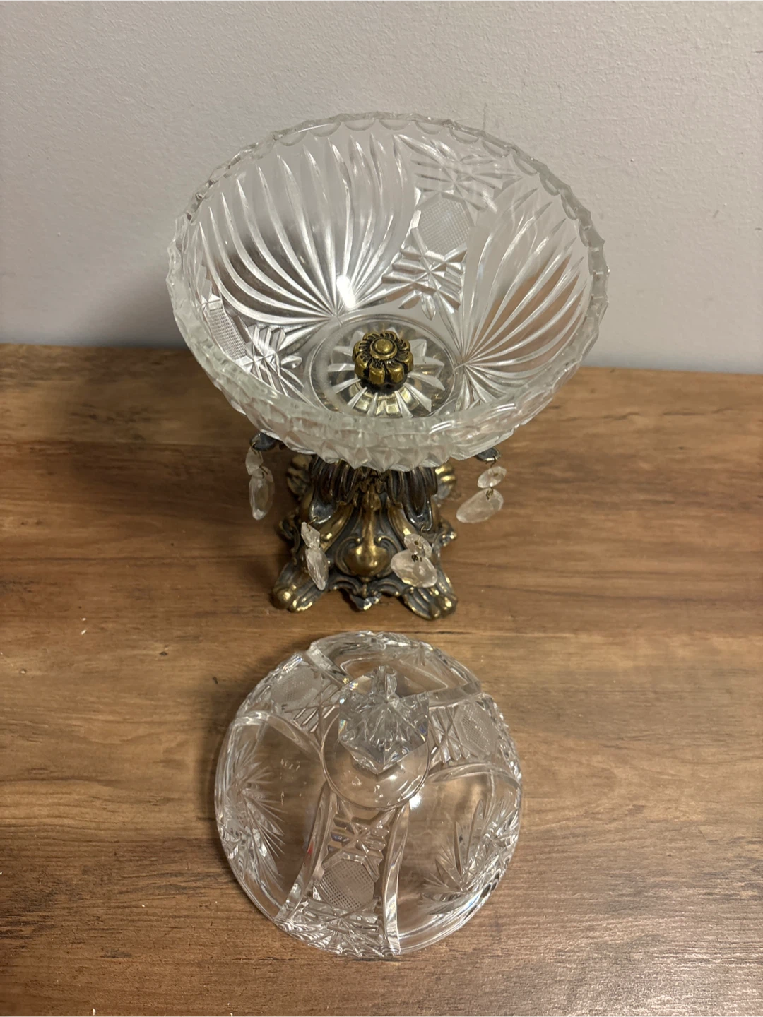 Vintage Pinwheel Crystal Candy Dish with Ornate Brass Base - photo 5