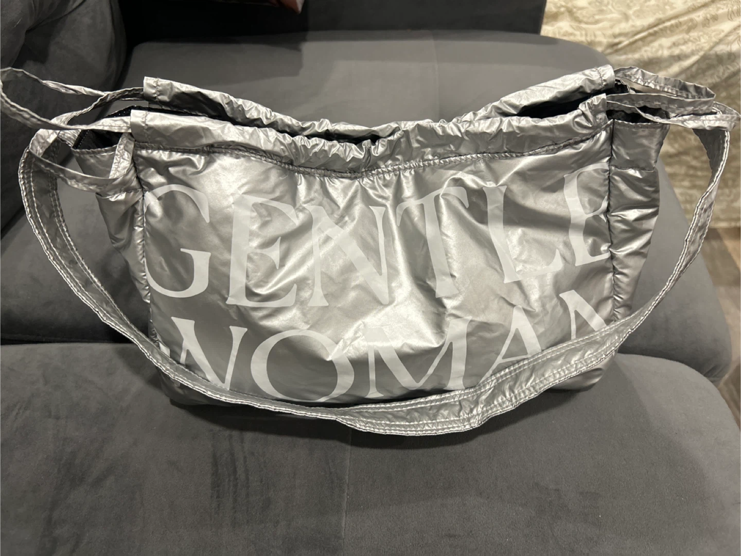 GENTLE WOMAN Silver Puffer Drawstring Bag