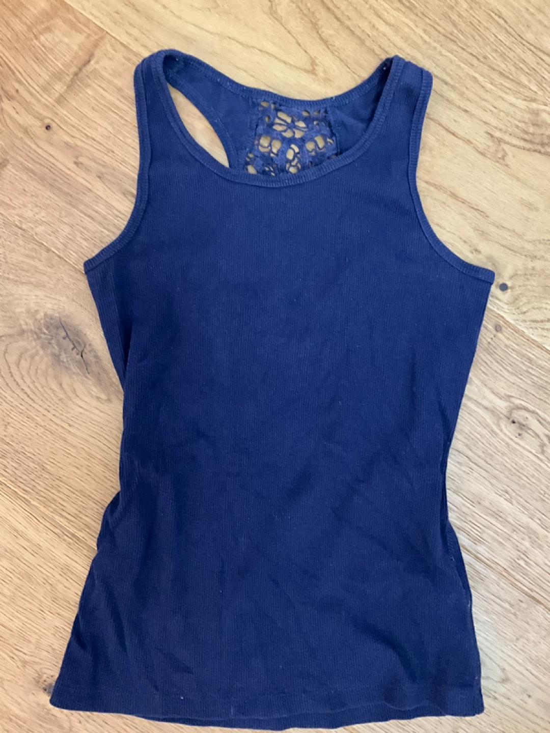 Y2K Navy Blue Ribbed Tank Top with Lace Back