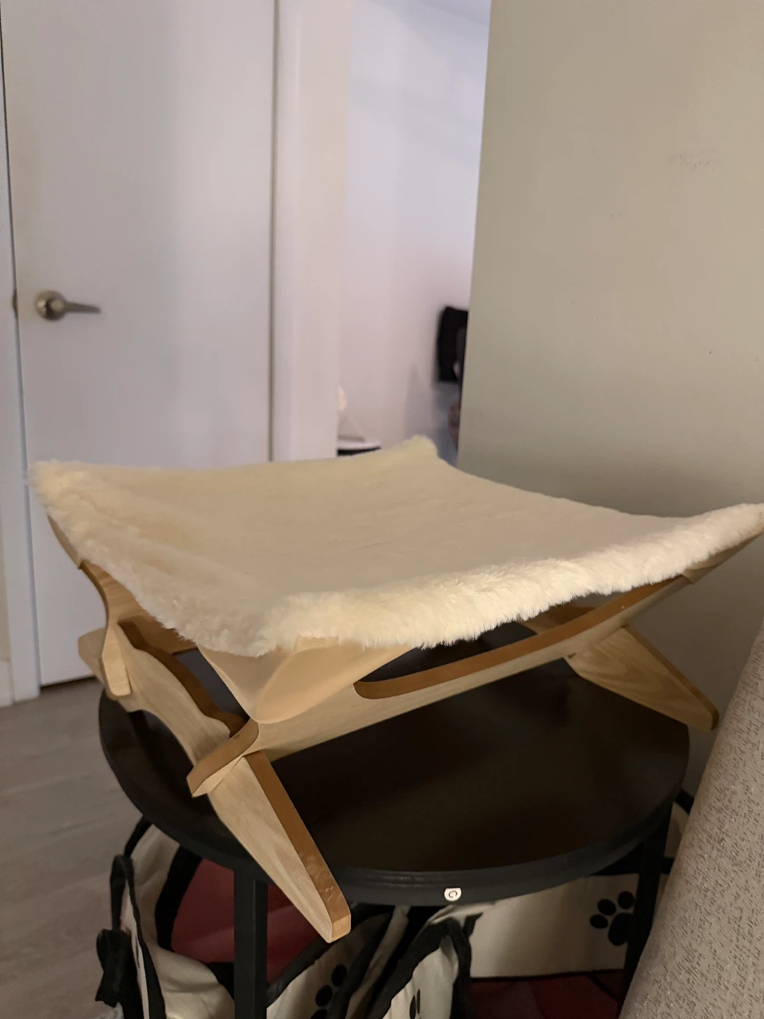 Cream Faux Fur Cat Hammock Bed