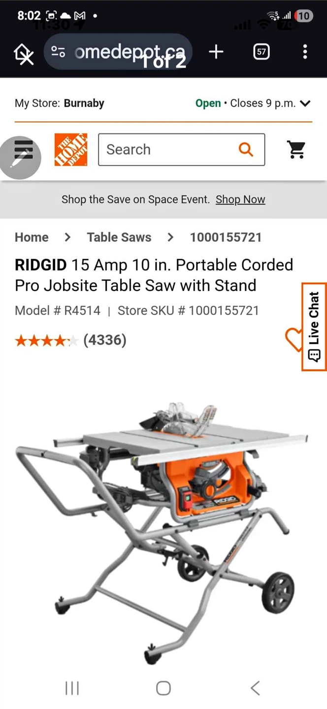 RIDGID 15 Amp 10 in. Portable Corded Table Saw with Stand R4514