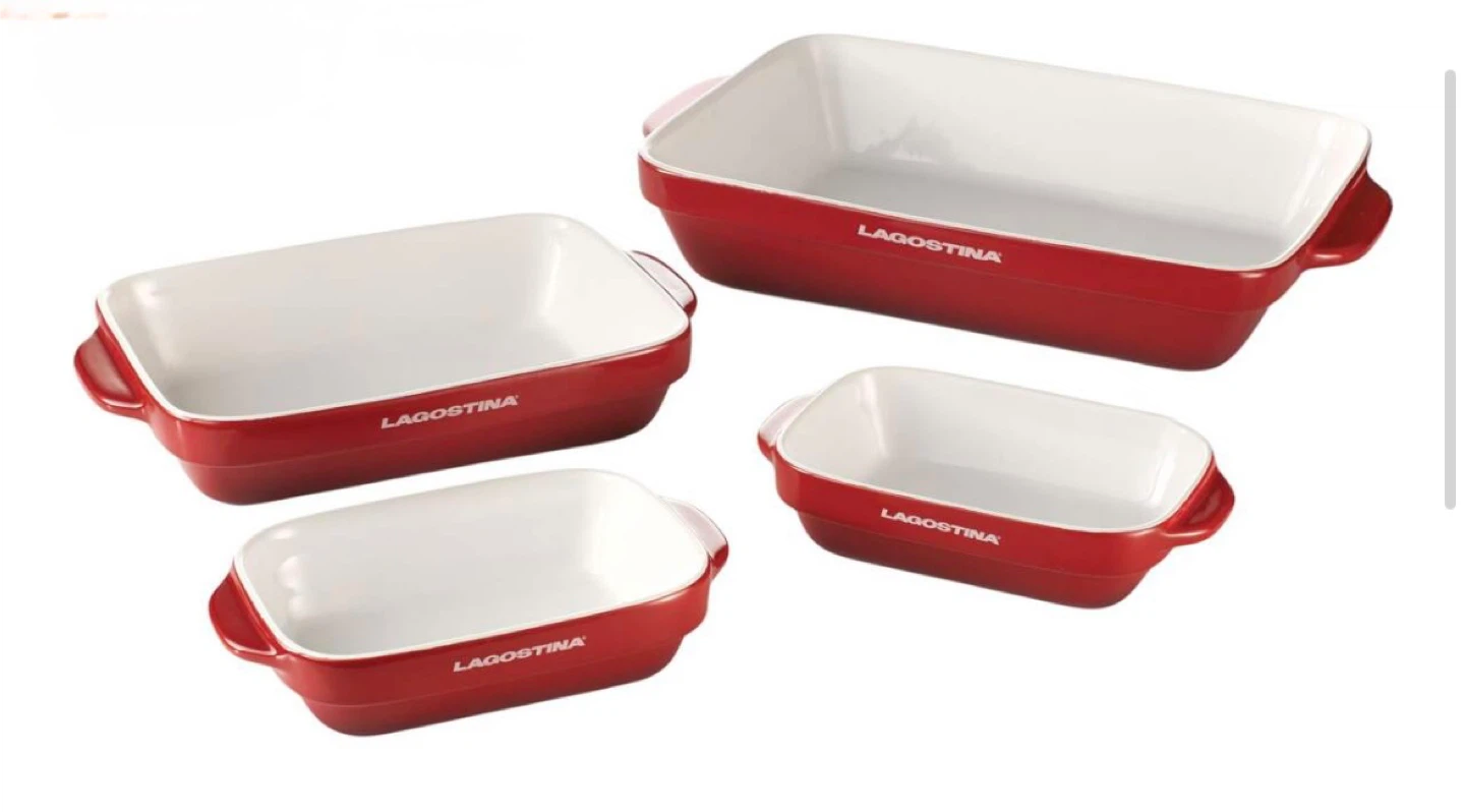 Lagostina 4 Piece Stone Bake Baking Dish Set Red