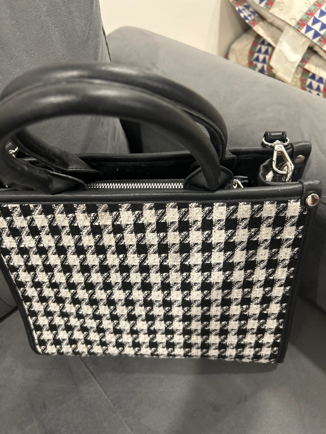 Houndstooth Mini Tote Bag with Shoulder Strap - photo 2