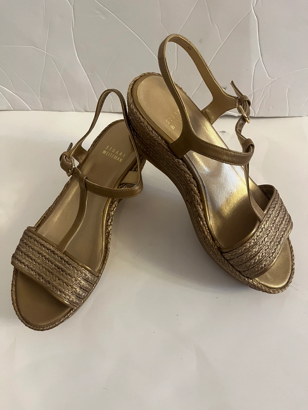 Stuart Weitzman Gold Wedge Sandals