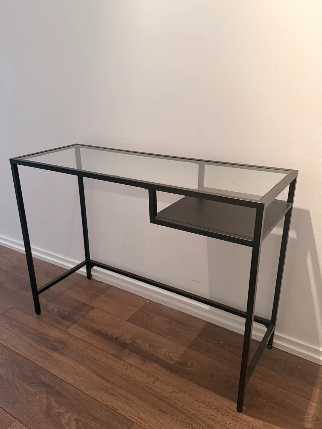 Glass Top Console Table with Black Metal Frame