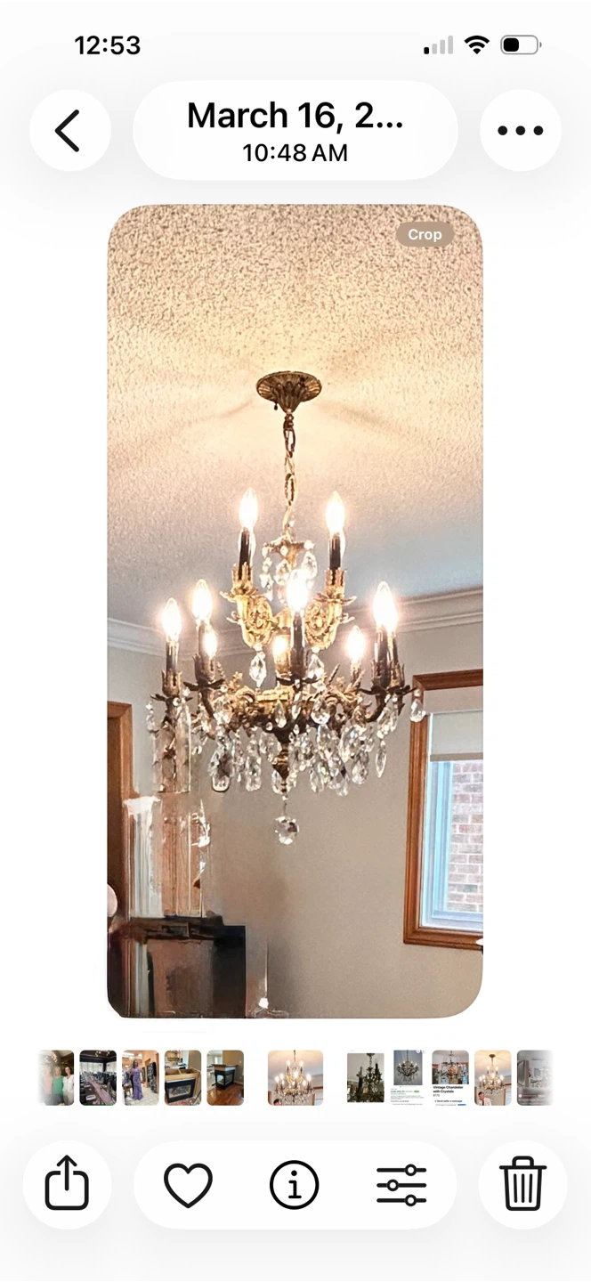 Antique Brass Chandelier with Crystal Accents
