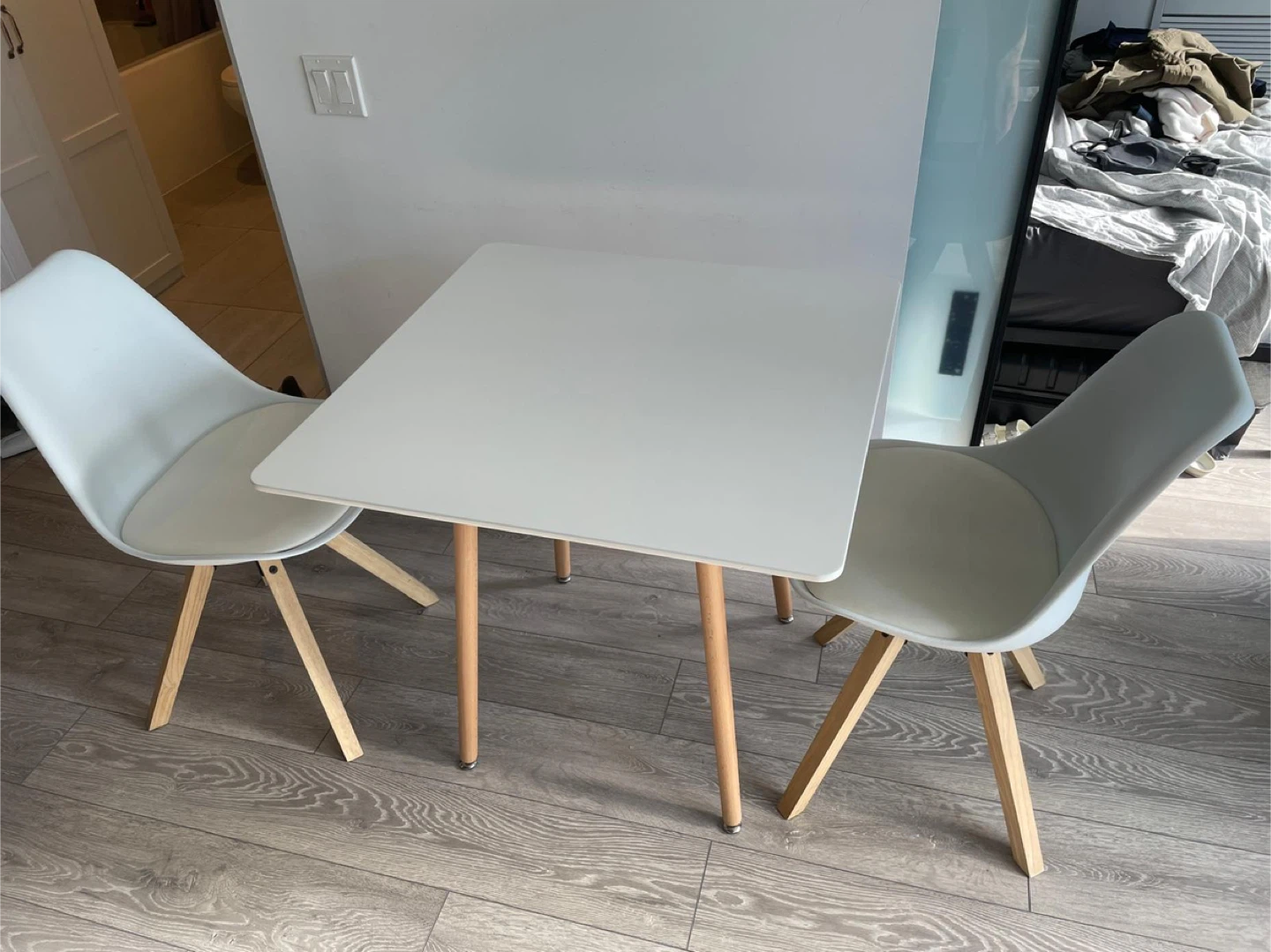 White Square Dining Table with 2 Chairs