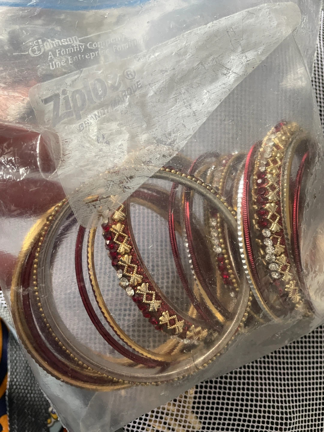 Set of Red and Gold Bangles with Rhinestones - photo 4