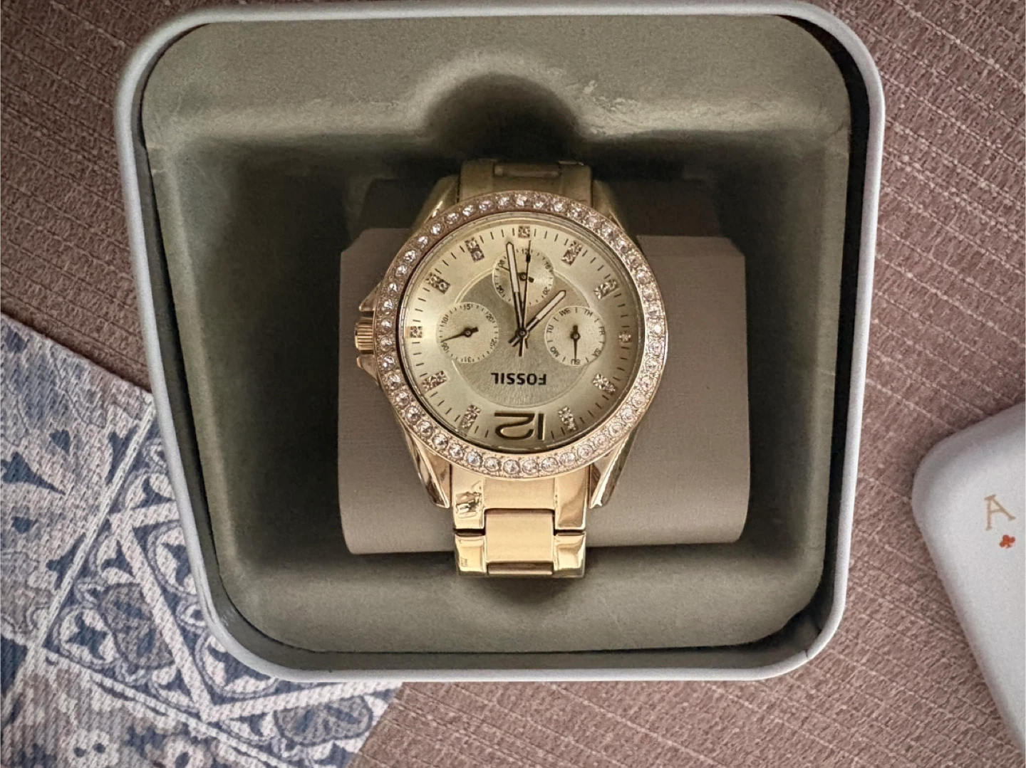 Fossil Women's Gold Tone Watch with Crystal Bezel