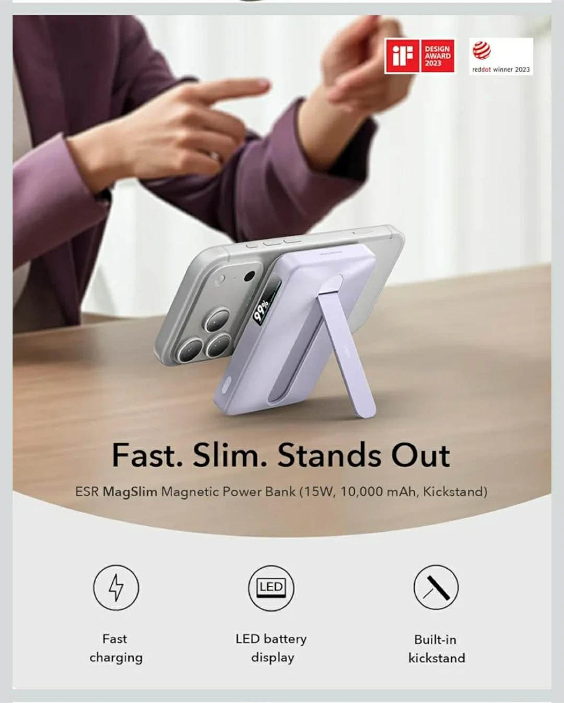 ESR Qi2 10,000mAh Magnetic Power Bank with Kickstand - photo 2