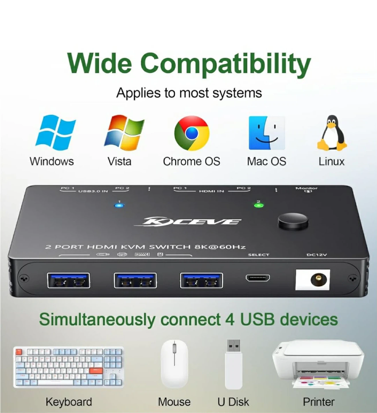 KCEVE 2 Port HDMI KVM Switch 8K@60Hz - photo 4