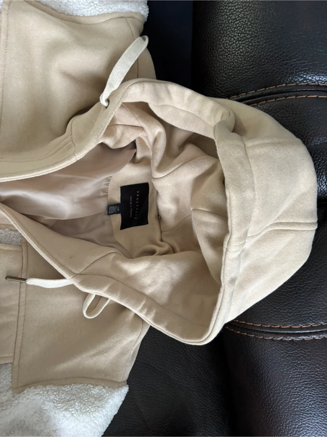 Women Sanctuary Sherpa Jacket - Cream & Tan - Size L