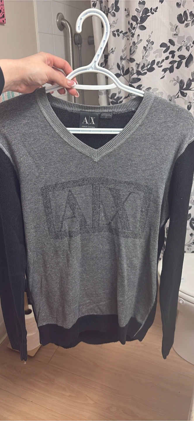 ARMANI EXCHANGE V-Neck Sweater - Grey/Black - Size S