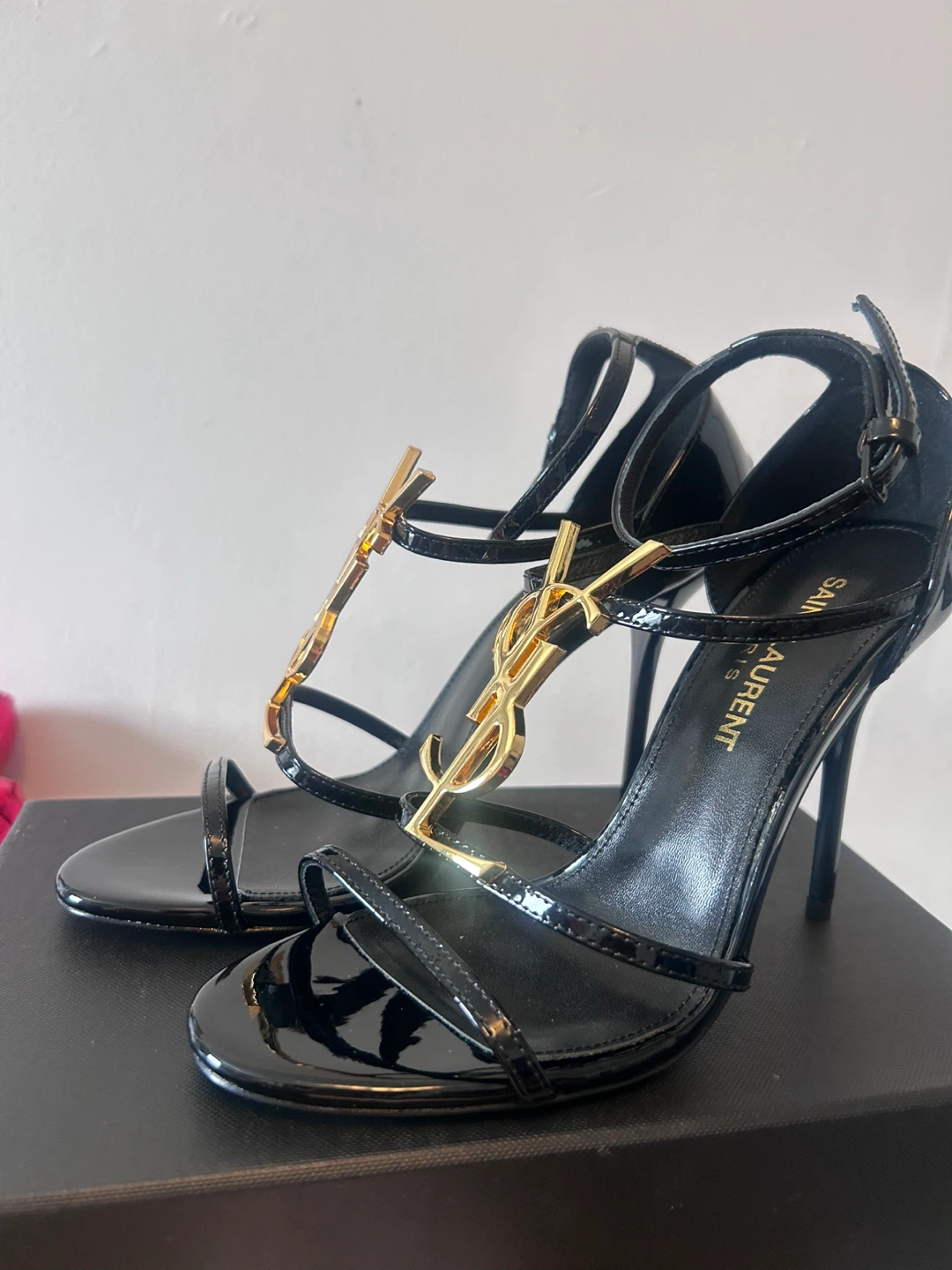 Saint Laurent Black Patent Leather YSL Heels - photo 2
