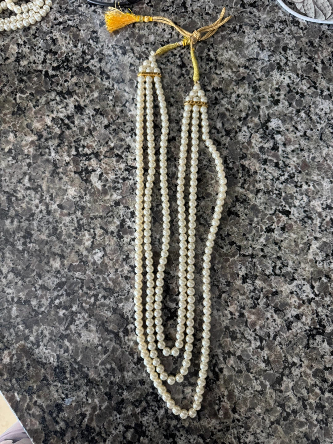 Multi-strand Faux Pearl Necklace with Gold Tassel