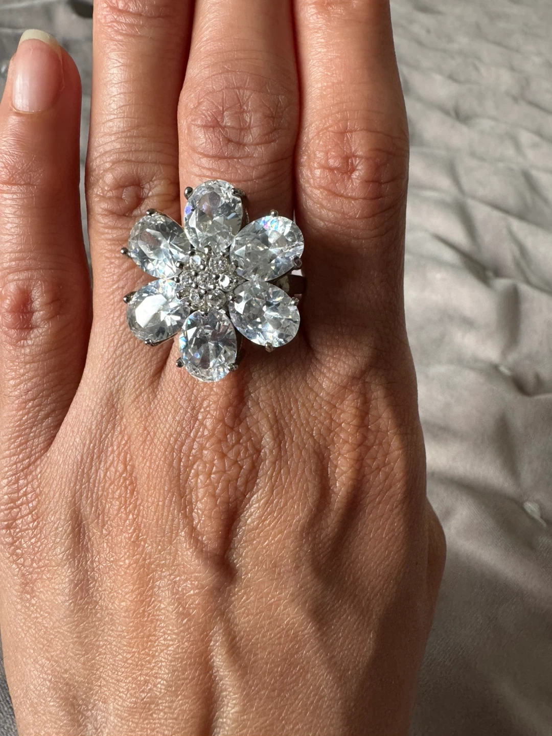 Large Flower Statement Ring with Clear Crystals - photo 2