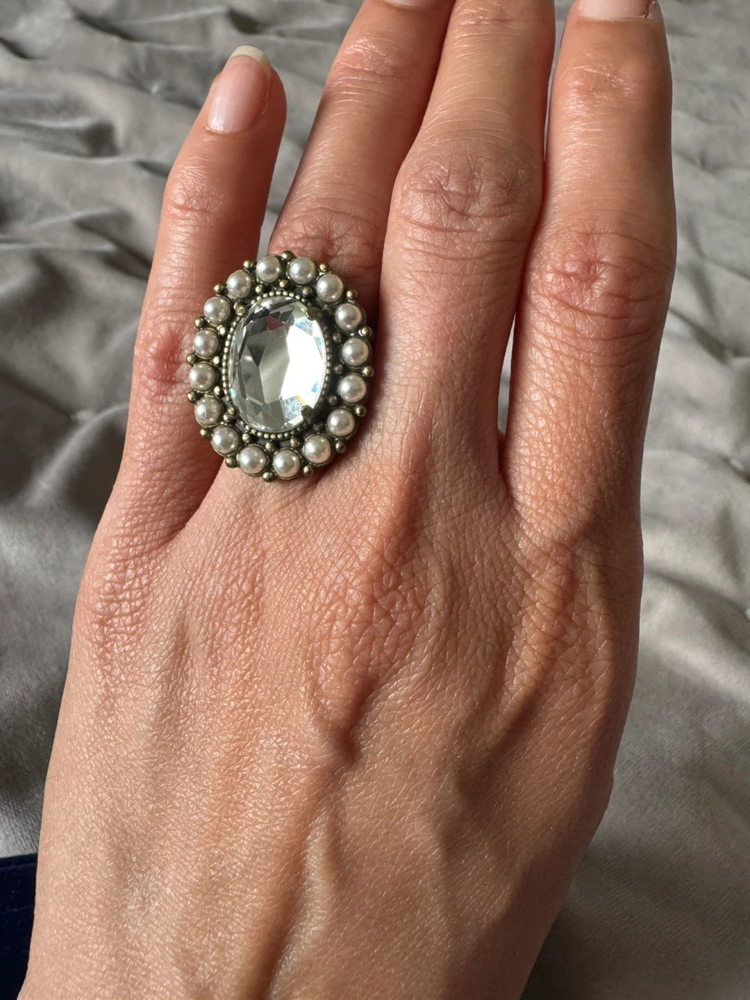 Statement Ring with Clear Gemstone and Pearls - photo 3