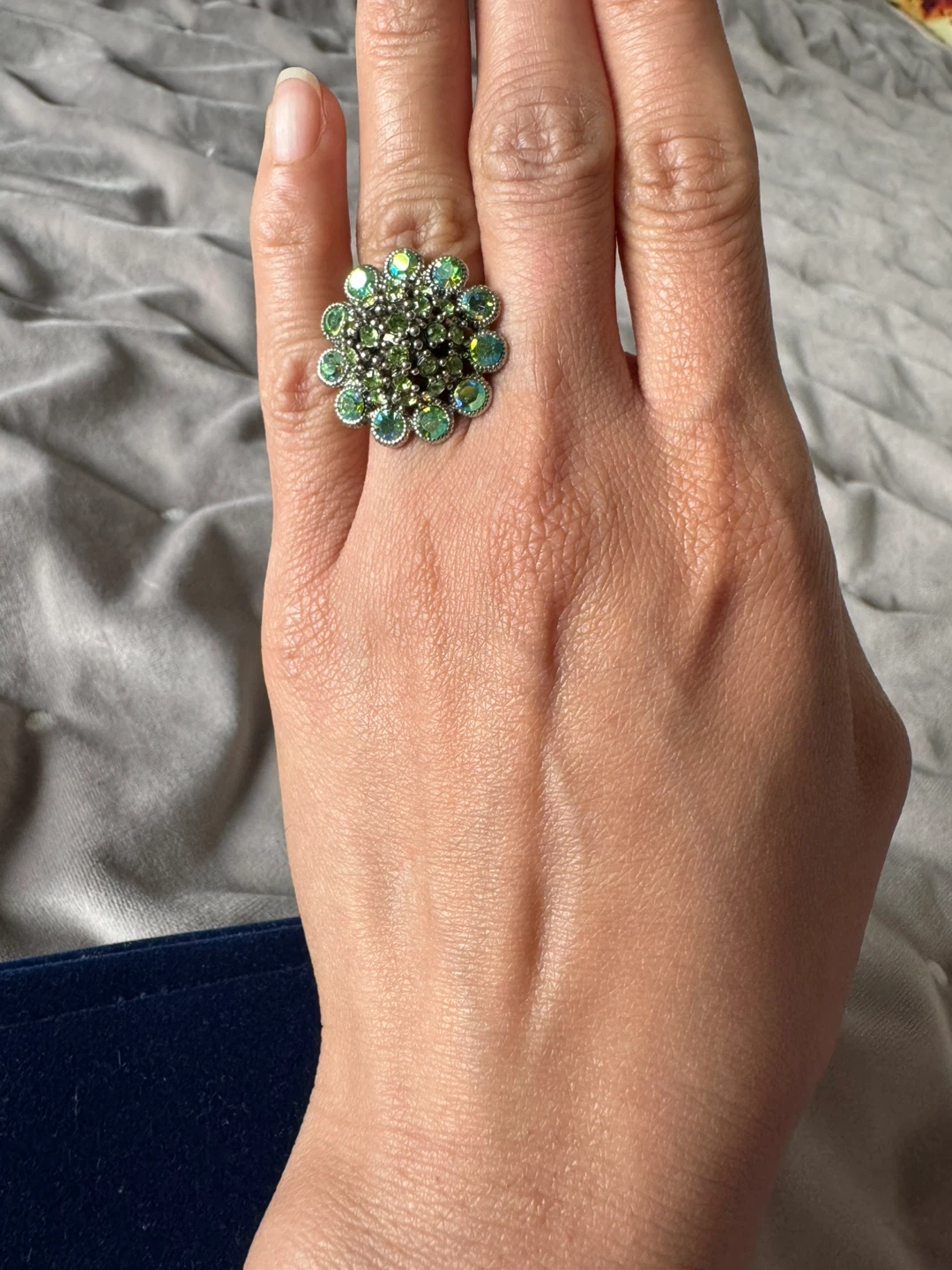 Flower Statement Ring with Green and Blue Stones - photo 3