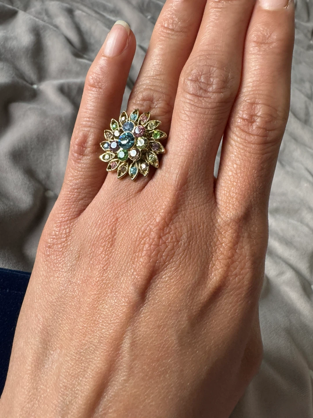 Flower Statement Ring with Green and Blue Stones - photo 2