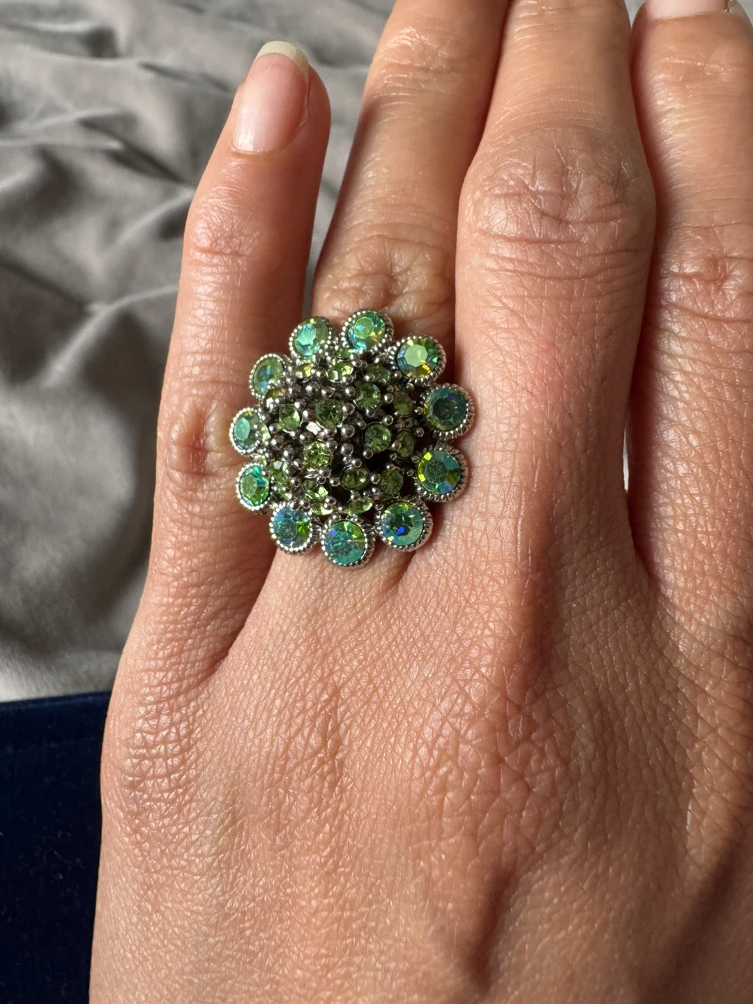 Flower Statement Ring with Green and Blue Stones - photo 4