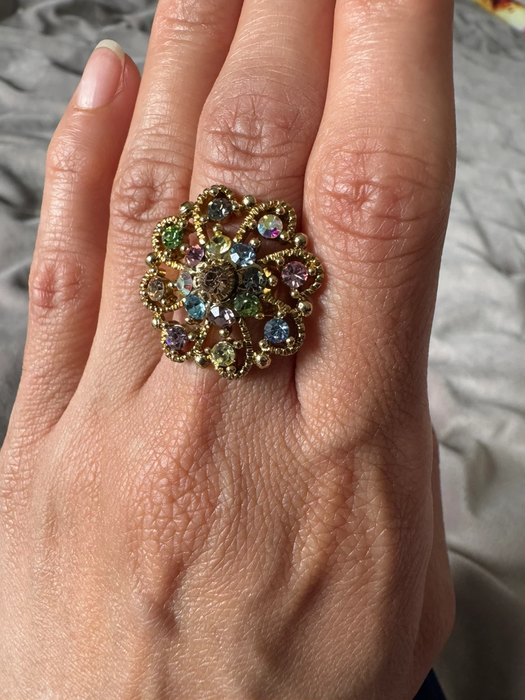 Gold-tone Ring with Colorful Rhinestones - photo 2