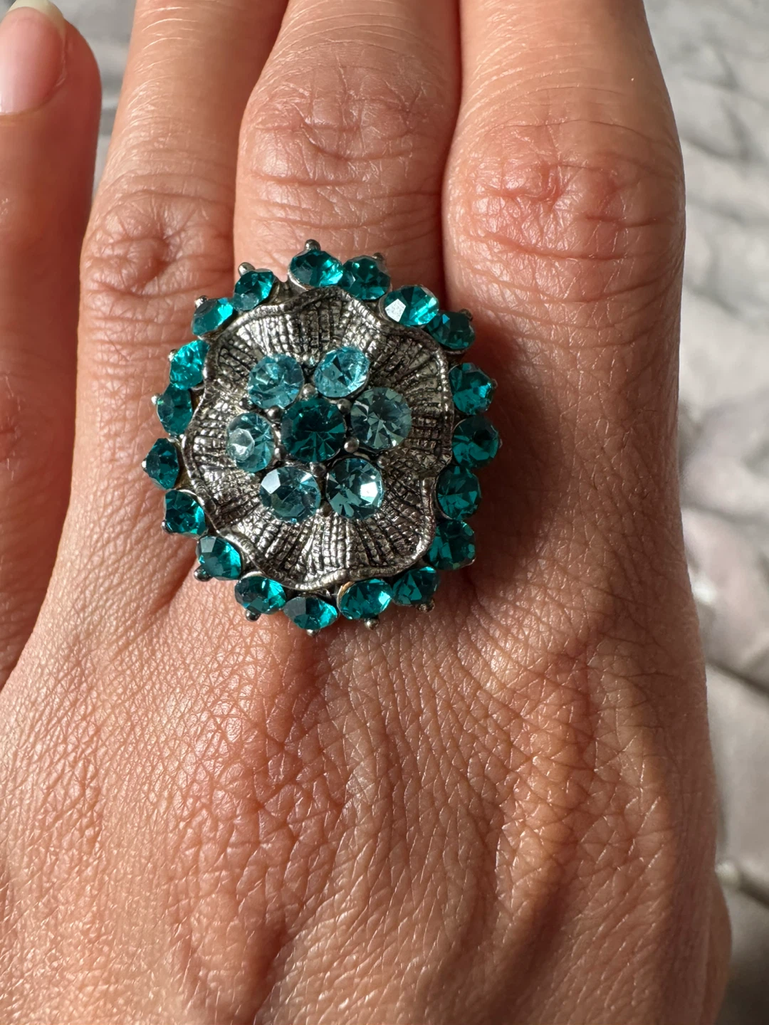 Statement Ring with Teal and Blue Stones