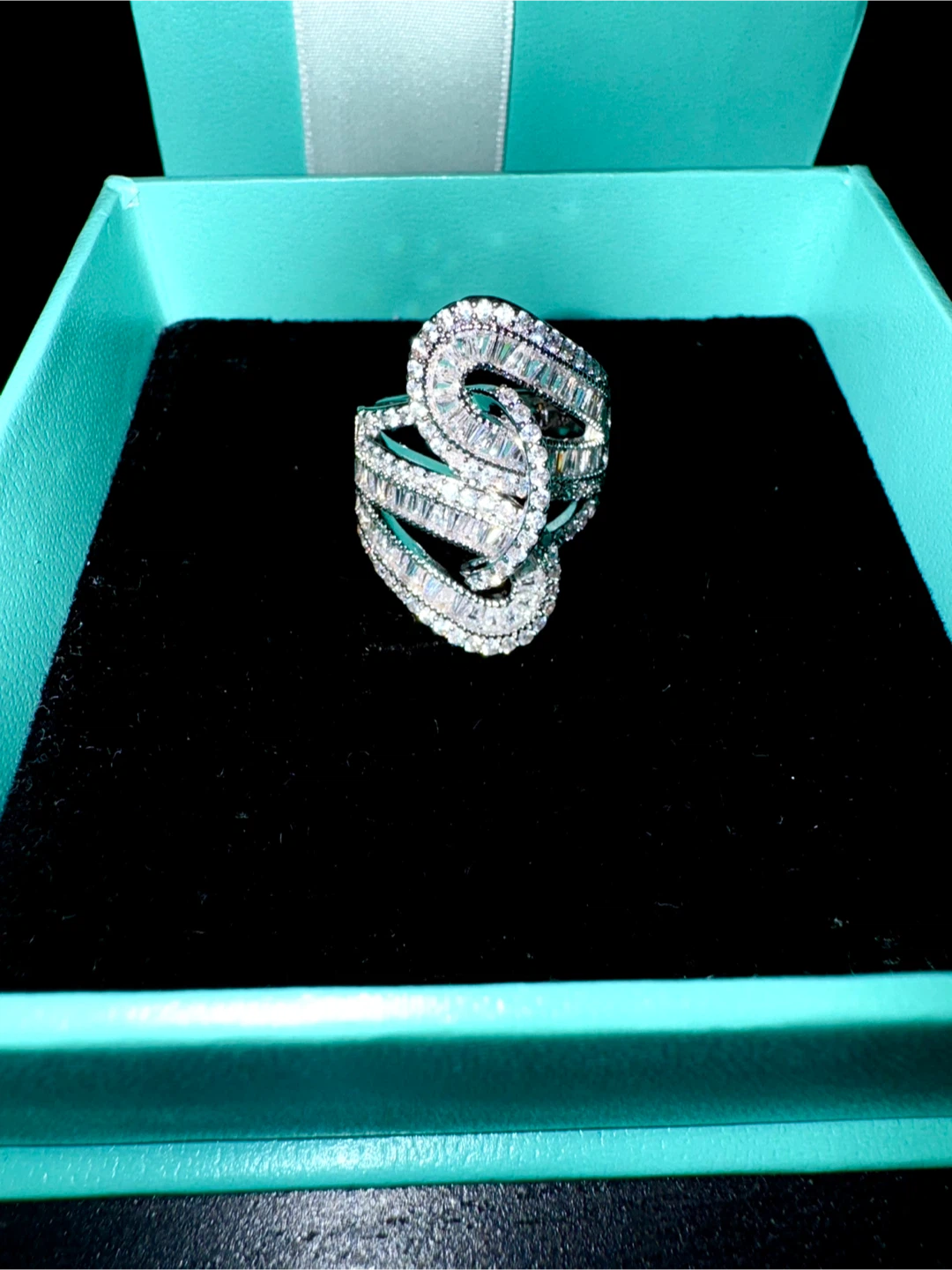 Brand New Cocktail Ring with Baguette and Round Cubic zirconia