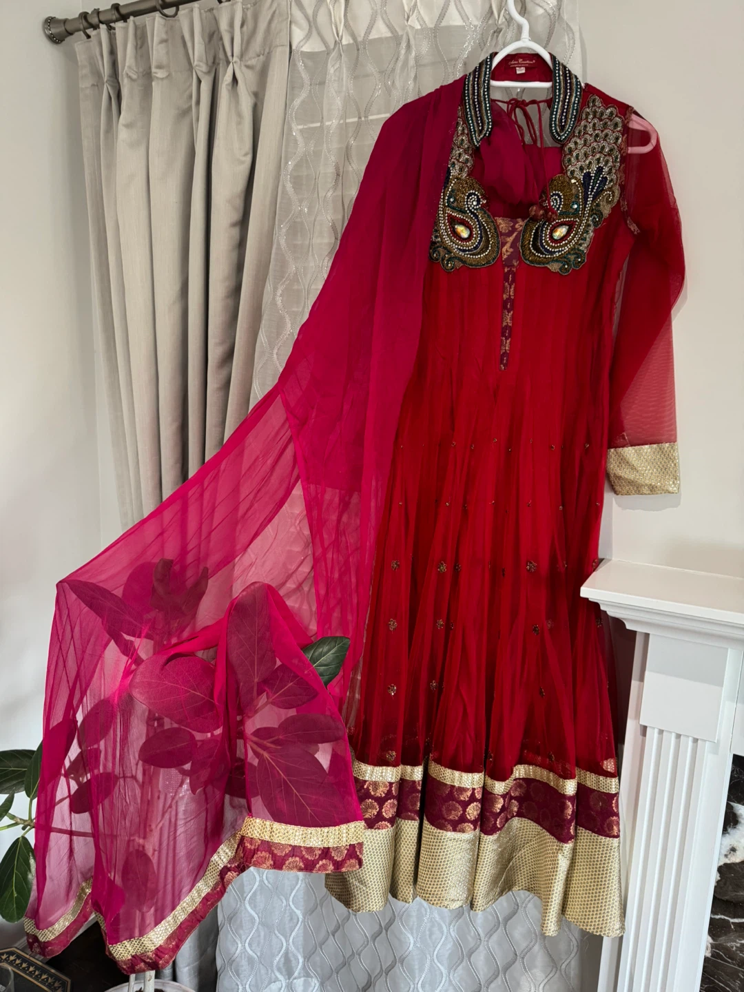 Red Anarkali Suit with Embellished Collar - photo 5