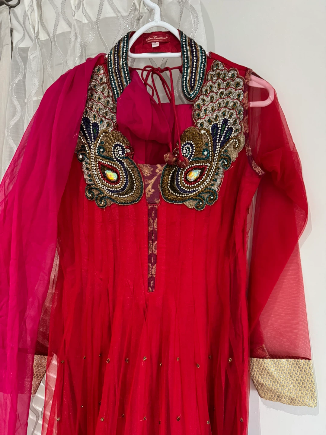 Red Anarkali Suit with Embellished Collar - photo 4