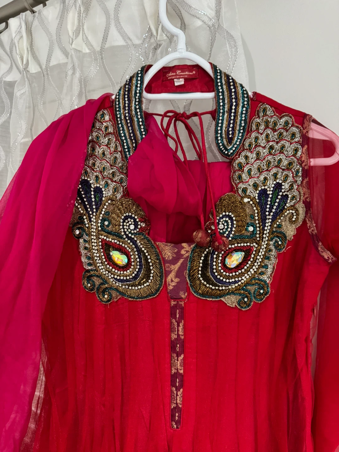 Red Anarkali Suit with Embellished Collar - photo 3