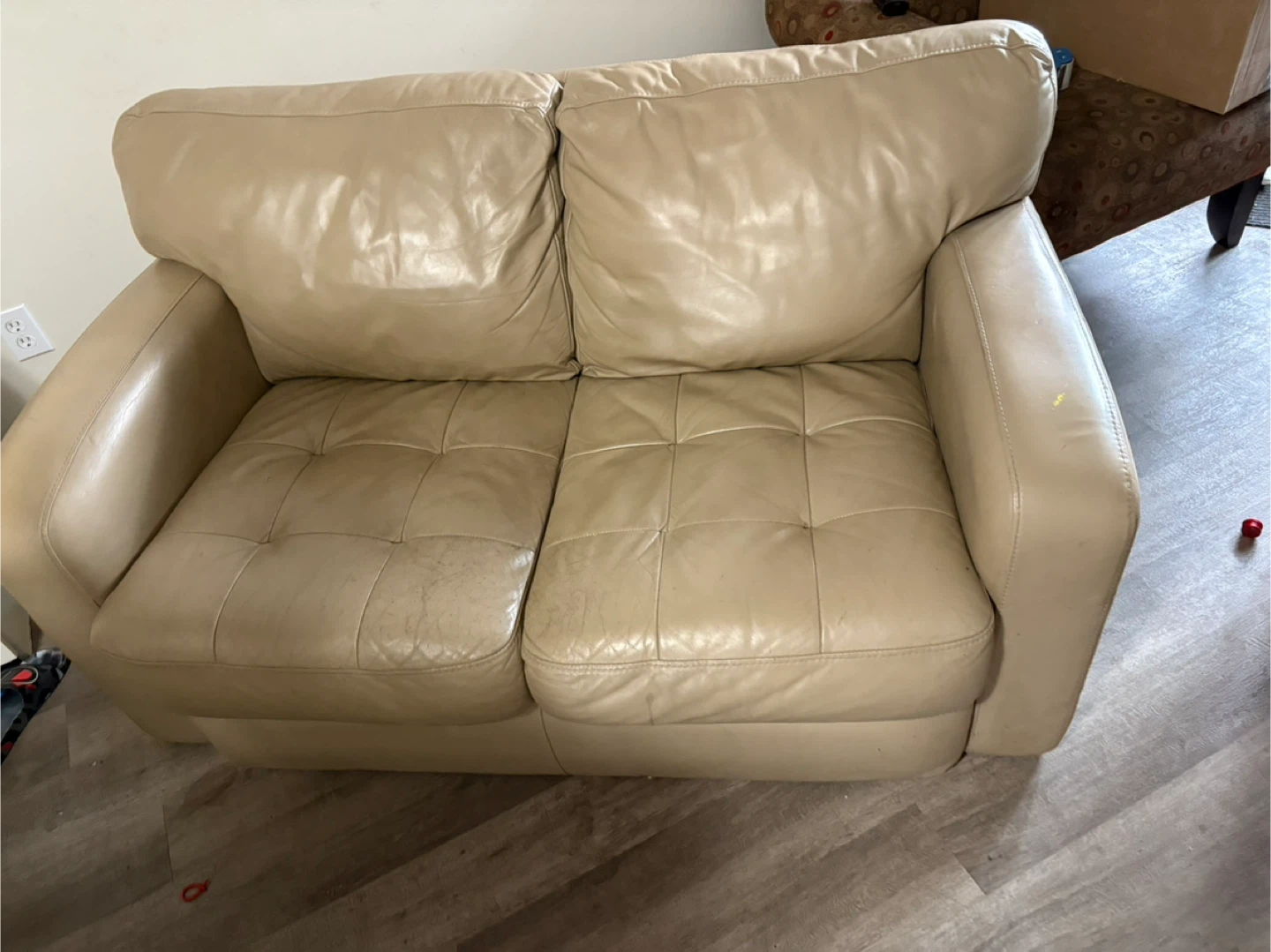 Beige Leather Loveseat - photo 2