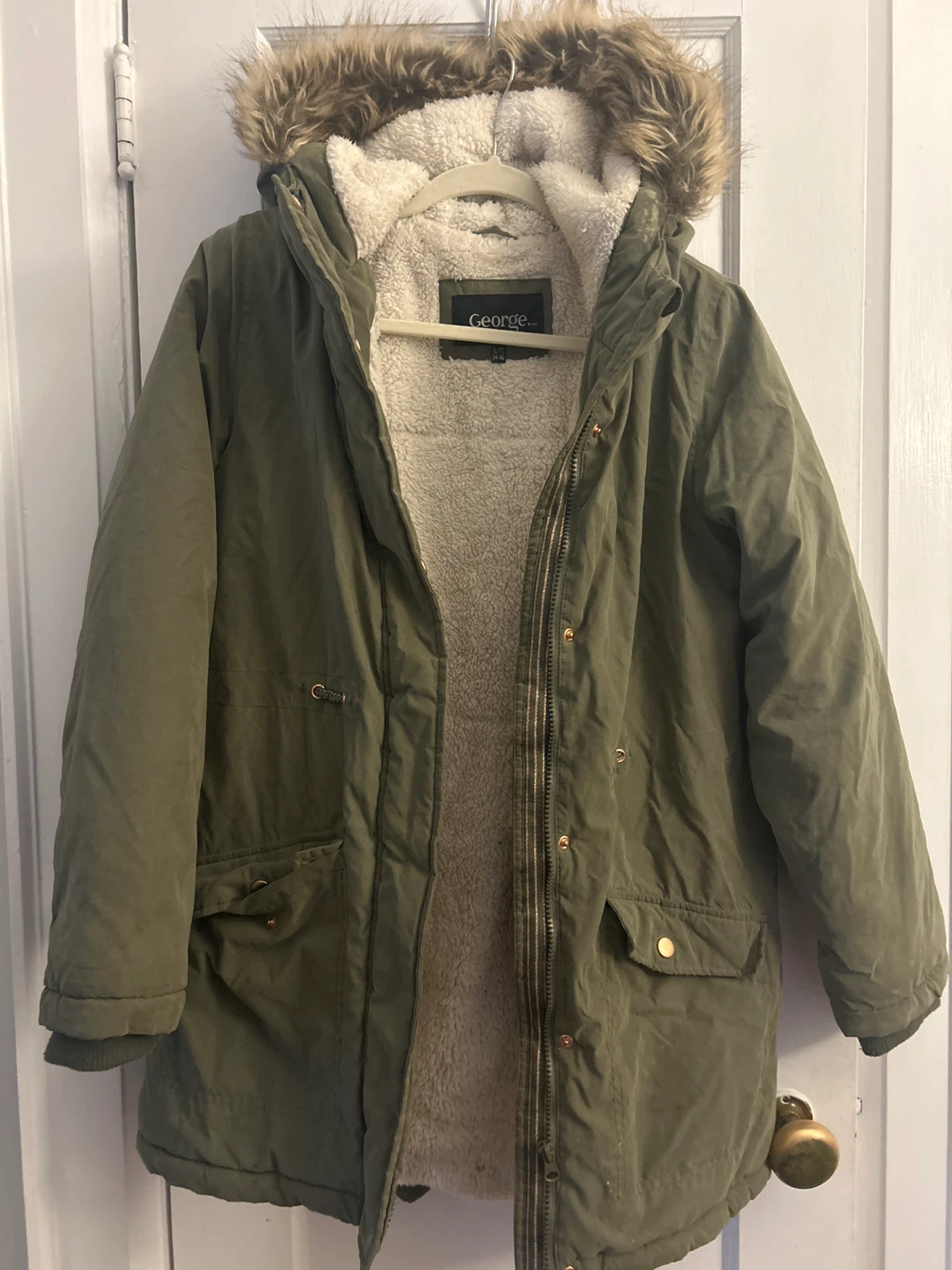 George Girls' Sherpa-Lined Parka Jacket - Olive Green