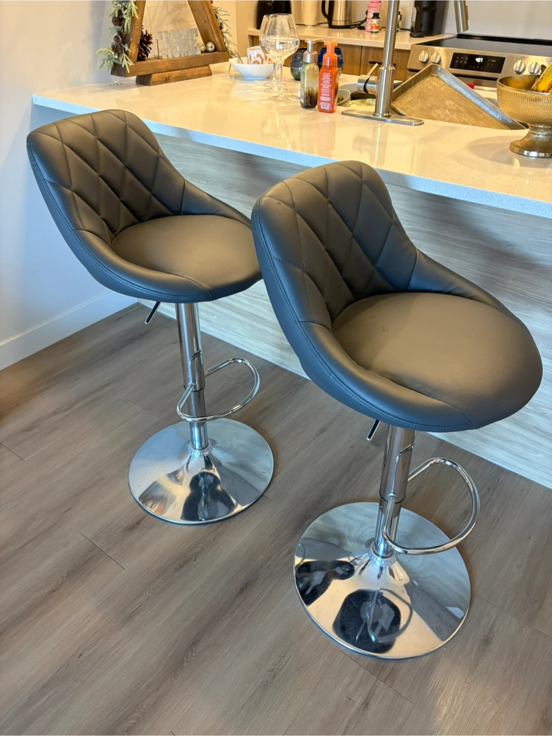 Bar Stools (Set of 2) - Grey Faux Leather - photo 2