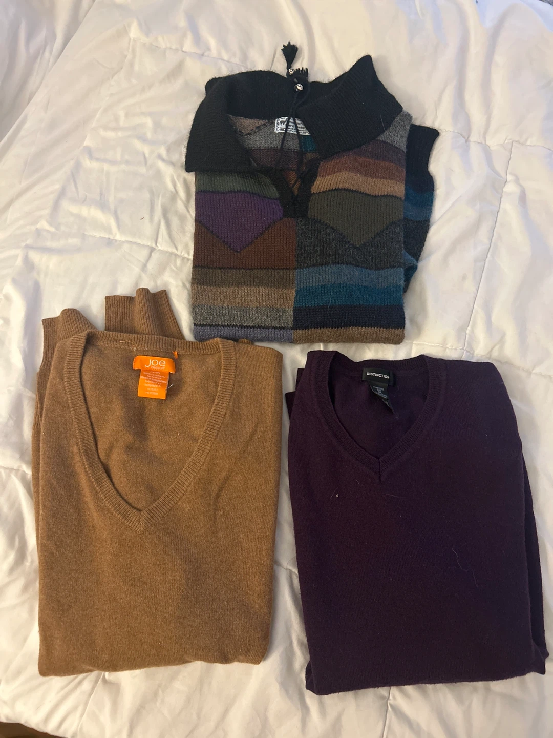 3 V-Neck Sweaters: ‘Joe Fresh’, ‘Distinction’, & Alpaca Blend
