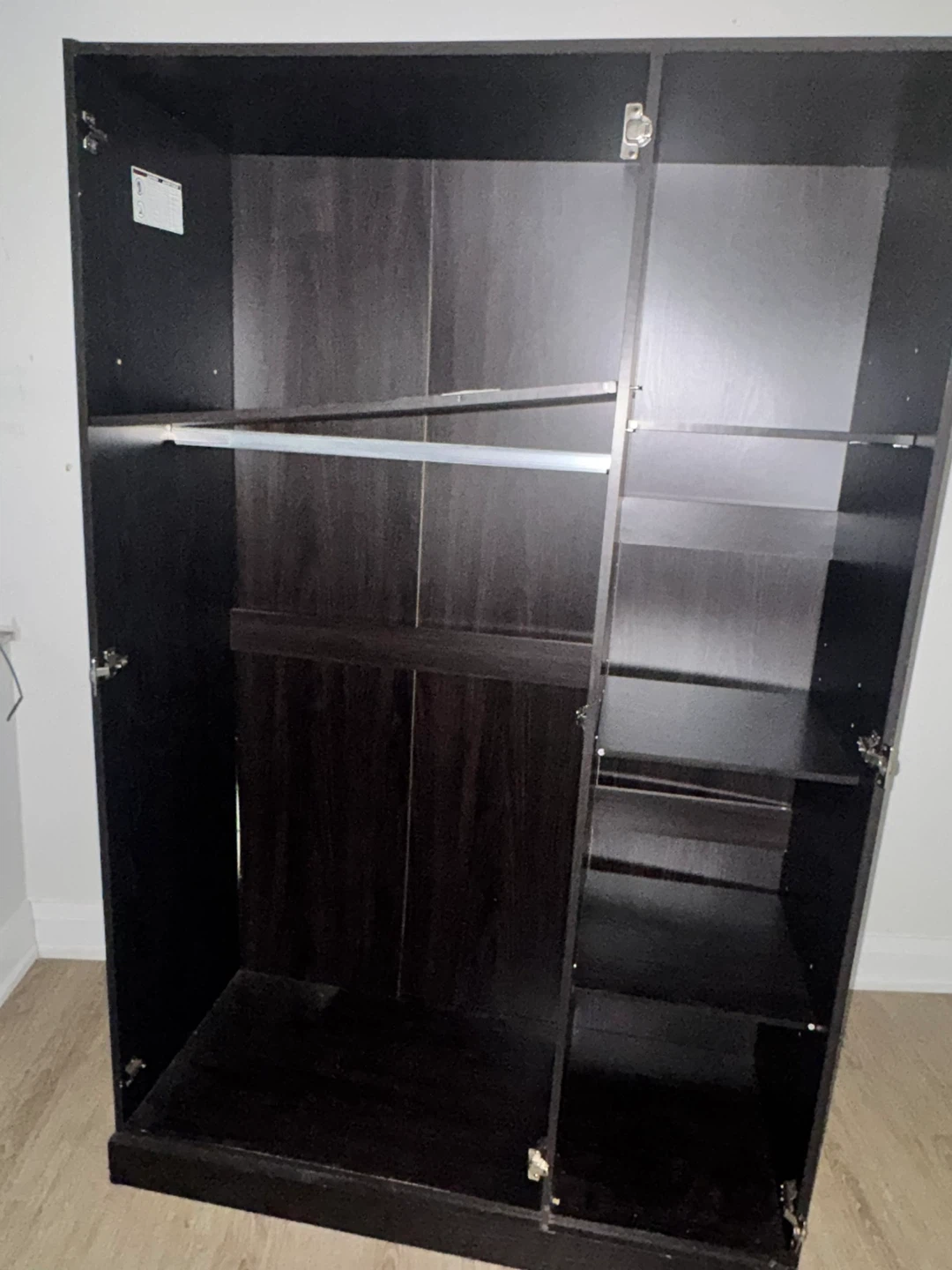 Dark Brown Wardrobe with Hanging Rod and Shelves