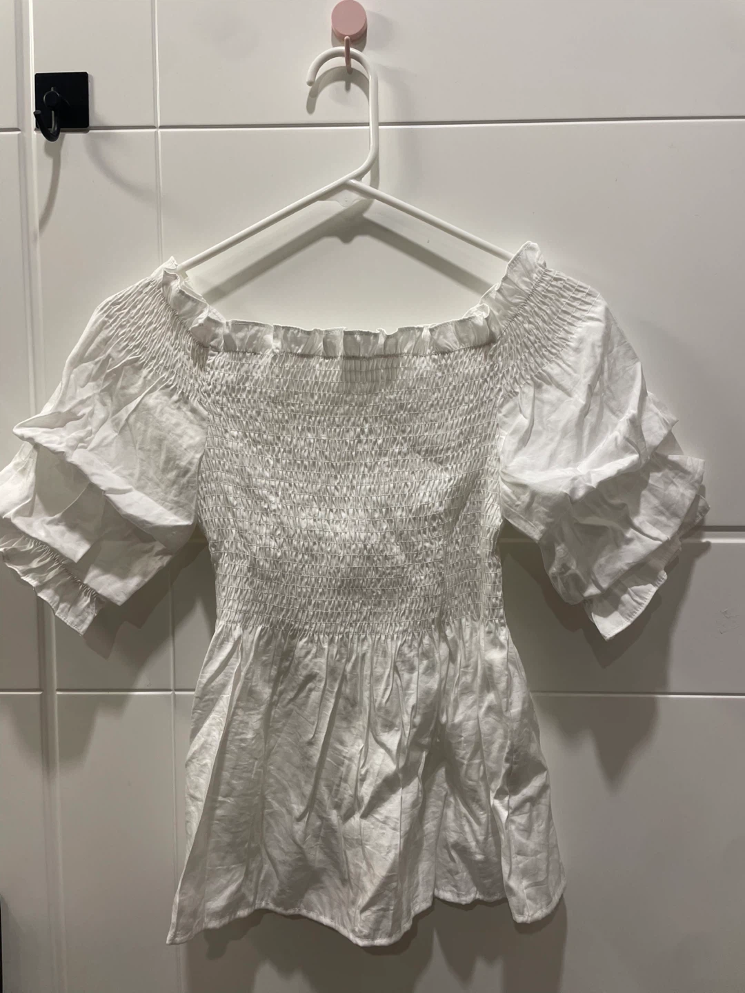 White Smocked Off-the-Shoulder Top - photo 2