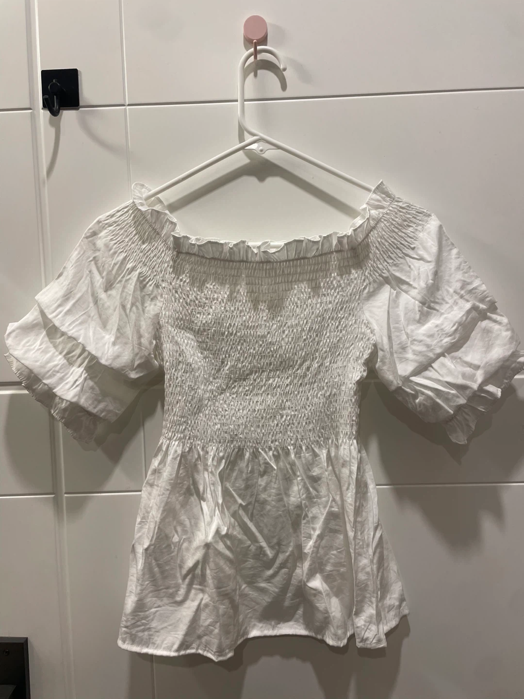 White Smocked Off-the-Shoulder Top